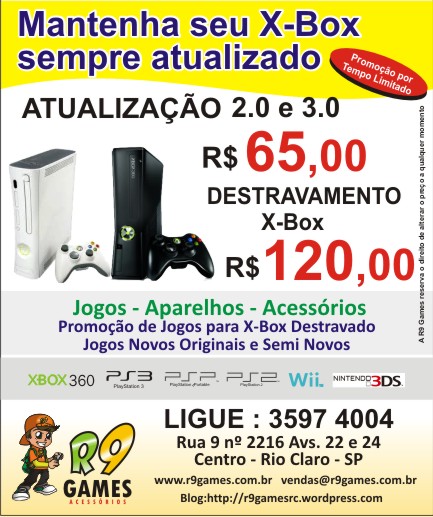 Promoção: Destravamento e Atualização 2.0 e 3.0 Xbox 360  R9 Games - A  mais completa loja de games de Rio Claro e região